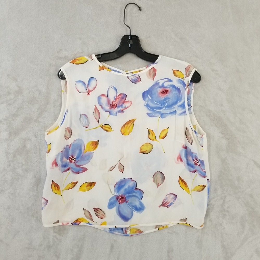 Vtg Anne Klein Top Women 12 Floral 100% Silk Sleeveless Shell Keyhole Back Money